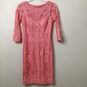 Sue Wong Nocturne Ribbon Trim illusion Bodice Dress Lace Pink 6  Stunning Sue